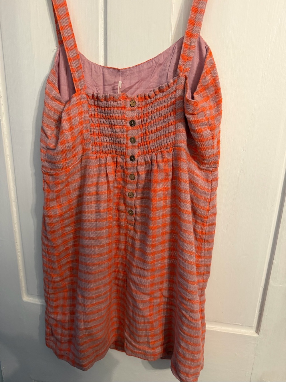 Free People Pink & Orange Plaid Mini Dress - Square Neck - Picture 6 of 8